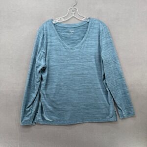 XPBX Pro Performance Active Top Womens XL Teal Blue Heathered V-Neck Long Sleeve